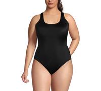 Lands' End Women's Chlorine Resistant Scoop Neck X-Back High Leg Soft Cup Tugless Sporty One Piece Swimsuit, Black, 14 Long Torso