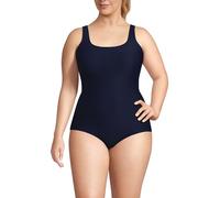 Lands' End Women's Chlorine Resistant Soft Cup Tugless Sporty One Piece Swimsuit, Deep Sea Navy Ottoman, 14