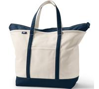 Lands' End Natural Zip Top Canvas Tote Bag (Navy, X-Large)
