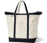 Lands' End - Natural Zip Top Canvas Tote Bag - 100% Cotton Black Canvas Bag - XL - With Water Repellent Base and Trim - Internal and External Pockets & 500lb Capacity - Gym, Uni and Travel Essentials