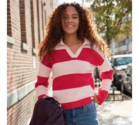 Lands' End Women's Johnny Collar Rugby Stripe Jumper in Peach | Size: 10-12 lands end Peach 10-12