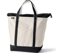Lands' End - Natural Zip Top Canvas Tote Bag - 100% Cotton Black Canvas Bag - L - With Water Repellent Base and Trim - Internal and External Pockets & 500lb Capacity - Gym, Uni and Travel Essentials