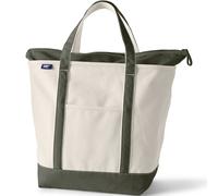 Lands' End - Natural Zip Top Canvas Tote Bag - 100% Cotton Dark Olive Green Canvas Bag - L - Water Repellent Base and Trim - Internal and External Pockets & 500lb Capacity - Gym and Travel Essentials