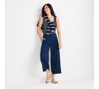 Lands' End Women's Lightweight Stretch Wide Leg Cropped Trousers, High Waisted in Navy | Size: 14-16 lands end Navy 14-16