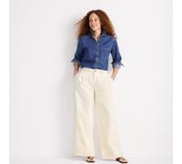 Lands' End Women's Lightweight Wide Leg Pleated Jeans in Natural | Size: 14 lands end Natural 14
