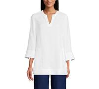 Lands' End Women's Linen Split Neck Tunic Top, White, S