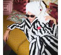 Lands' End Women's Lulu Guinness Striped Fleece Dressing Gown in Black | Size: 14-16 lands end Black 14-16