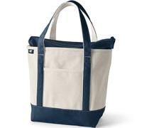 Lands' End - Natural Zip Top Canvas Tote Bag - 100% Cotton Navy Canvas Bag - M - With Water Repellent Base and Trim - Internal and External Pockets & 500lb Capacity - Gym, Uni and Travel Essentials