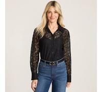 Lands' End Women's Petite Lacey Long Sleeve Shirt in Black | Size: 14 lands end Black 14