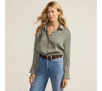 Lands' End Women's Petite Long Sleeve Satin Shirt in Olive | Size: 12 lands end Olive 12