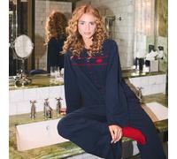 Lands' End Women's Petite Lulu Guinness Smocked Jersey Pyjama Set in Navy | Size: 8 lands end Navy 8