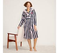 Lands' End Women's Petite Lulu Guinness Striped Fleece Dressing Gown in Navy | Size: 16-18 lands end Navy 16-18
