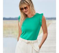 Lands' End Women's Petite Ribbed Ruffle Sleeve Top in Bright Green | Size: 14-16 lands end Bright Green 14-16