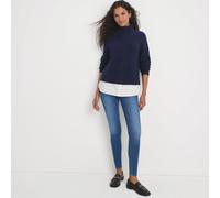 Lands' End Women's Petite Roll Neck Mock Shirt Jumper in Navy | Size: 14-16 lands end Navy 14-16
