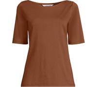 Lands' End Women's Petite Single Knit Supima Boatneck Button Shoulder Tee in Burnt Orange | Size: Small lands end Burnt Orange S