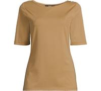 Lands' End Women's Petite Single Knit Supima Boatneck Button Shoulder Tee in Camel | Size: XS lands end Camel XS