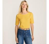 Lands' End Women's Petite Single Knit Supima Boatneck Button Shoulder Tee in Yellow | Size: Small lands end Yellow S