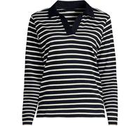 Lands' End Women's Plus Long Sleeve Contrast Johnny Collar Polo Shirt in Black | Size: 24-26 lands end Black 24-26