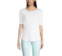 Lands' End Women's Supima Micro Modal Elbow Sleeve Balletneck Curved Hem Top, White, Medium