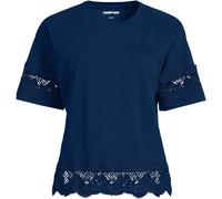 Lands' End Women's Trimmed Pure Slub Cotton Top in Navy | Size: 10-12 lands end Navy 10-12