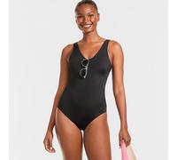 Lands' End Women's Tugless V-Neck High Leg Swimsuit in Black | Size: 16 lands end Black 16