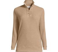 Lands' End Women's Waffle Knit Sweater with Satin Quarter Zip in Light Brown | Size: 10-12 lands end Light Brown 10-12