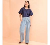 Lands' End Women's Wide Leg Paper Bag Trousers in Mid Blue | Size: 8 lands end Mid Blue 8