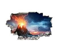 Landscape 3D Smashed Decal, Volcano Removable Vinyl Art Peel and Stick Sticker, Sky Wall Tattoo Girls Kids Bedroom Nursery Room Decor Mural Home Decor 35 x 24 Inch