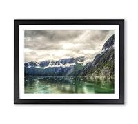 Landscape Alaska Lake & Mountains No.2 Modern Framed Wall Art Print, Ready to Hang Picture for Living Room Bedroom Home Office Décor, Black A2 (64 x 46 cm)