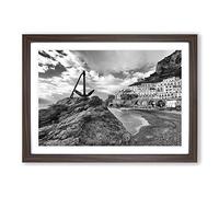Landscape Amalfi Coast Italy Framed Print | A2 Walnut Framed Wall Art | Ready to Hang | Modern Beach Picture | Living Room Bedroom Lounge Office