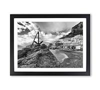 Landscape Amalfi Coast Italy Modern Framed Print | A2 Black Framed Wall Art | Ready to Hang | Modern Beach Picture | Living Room Bedroom Lounge Office