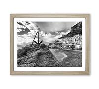 Landscape Amalfi Coast Italy Modern Framed Print | A2 Oak Framed Wall Art | Ready to Hang | Modern Beach Picture | Living Room Bedroom Lounge Office