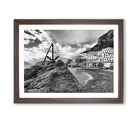 Landscape Amalfi Coast Italy Modern Framed Print | A3 Walnut Framed Wall Art | Ready to Hang | Modern Beach Picture | Living Room Bedroom Lounge Office
