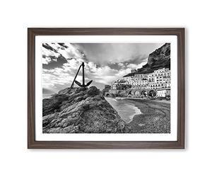 Landscape Amalfi Coast Italy Modern Framed Print | A3 Walnut Framed Wall Art | Ready to Hang | Modern Beach Picture | Living Room Bedroom Lounge Office