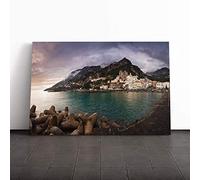Landscape Amalfi Italy Mountain Coast Canvas Print | Gallery Wrapped 30mm Frame Wall Art | 20x14 inches | Ready to Hang | Modern Seascape Picture | Living Room Bedroom Lounge Office