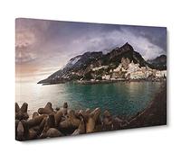 Landscape Amalfi Italy Mountain Coast Canvas Print | Gallery Wrapped 30mm Frame Wall Art | 20x14 inches | Ready to Hang | Modern Seascape Picture | Living Room Bedroom Lounge Office