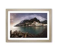 Landscape Amalfi Italy Mountain Coast Framed Print | A2 Oak Framed Wall Art | Ready to Hang | Modern Beach Picture | Living Room Bedroom Lounge Office