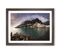 Landscape Amalfi Italy Mountain Coast Modern Framed Print | A2 Walnut Framed Wall Art | Ready to Hang | Modern Beach Picture | Living Room Bedroom Lounge Office