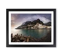Landscape Amalfi Italy Mountain Coast Modern Framed Print | A4 Black Framed Wall Art | Ready to Hang | Modern Beach Picture | Living Room Bedroom Lounge Office