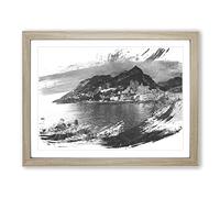 Landscape Amalfi Italy Mountain Coast V1 Modern Framed Print | A2 Oak Framed Wall Art | Ready to Hang | Modern Beach Picture | Living Room Bedroom Lounge Office