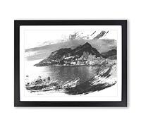 Landscape Amalfi Italy Mountain Coast V1 Modern Framed Print | A4 Black Framed Wall Art | Ready to Hang | Modern Beach Picture | Living Room Bedroom Lounge Office