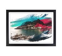 Landscape Amalfi Italy Mountain Coast V2 Framed Print | A2 Black Framed Wall Art | Ready to Hang | Modern Beach Picture | Living Room Bedroom Lounge Office