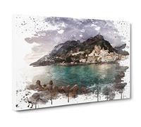 Landscape Amalfi Italy Mountain Coast V3 Canvas Print | Gallery Wrapped 30mm Frame Wall Art | 24x16 inches | Ready to Hang | Modern Seascape Picture | Living Room Bedroom Lounge Office