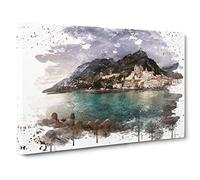 Landscape Amalfi Italy Mountain Coast V3 Canvas Print | Gallery Wrapped 30mm Frame Wall Art | 30x20 inches | Ready to Hang | Modern Seascape Picture | Living Room Bedroom Lounge Office