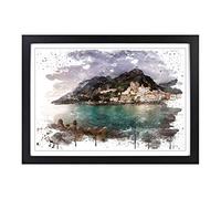 Landscape Amalfi Italy Mountain Coast V3 Framed Print | A2 Black Framed Wall Art | Ready to Hang | Modern Beach Picture | Living Room Bedroom Lounge Office
