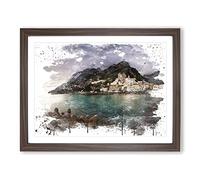 Landscape Amalfi Italy Mountain Coast V3 Modern Framed Print | A4 Walnut Framed Wall Art | Ready to Hang | Modern Beach Picture | Living Room Bedroom Lounge Office