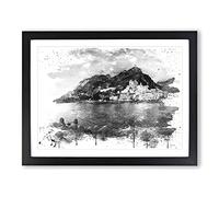 Landscape Amalfi Italy Mountain Coast V4 Modern Framed Print | A2 Black Framed Wall Art | Ready to Hang | Modern Beach Picture | Living Room Bedroom Lounge Office