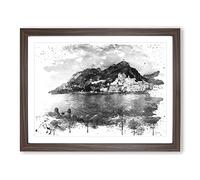 Landscape Amalfi Italy Mountain Coast V4 Modern Framed Print | A2 Walnut Framed Wall Art | Ready to Hang | Modern Beach Picture | Living Room Bedroom Lounge Office