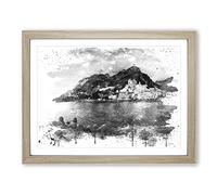 Landscape Amalfi Italy Mountain Coast V4 Modern Framed Print | A3 Oak Framed Wall Art | Ready to Hang | Modern Beach Picture | Living Room Bedroom Lounge Office