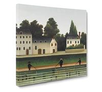 Landscape And Four Fisherman by Henri Rousseau Canvas Print | Gallery Wrapped 30mm Frame Wall Art | 20x20 inches | Ready to Hang | Classic Landscape Picture | Living Room Bedroom Lounge Office